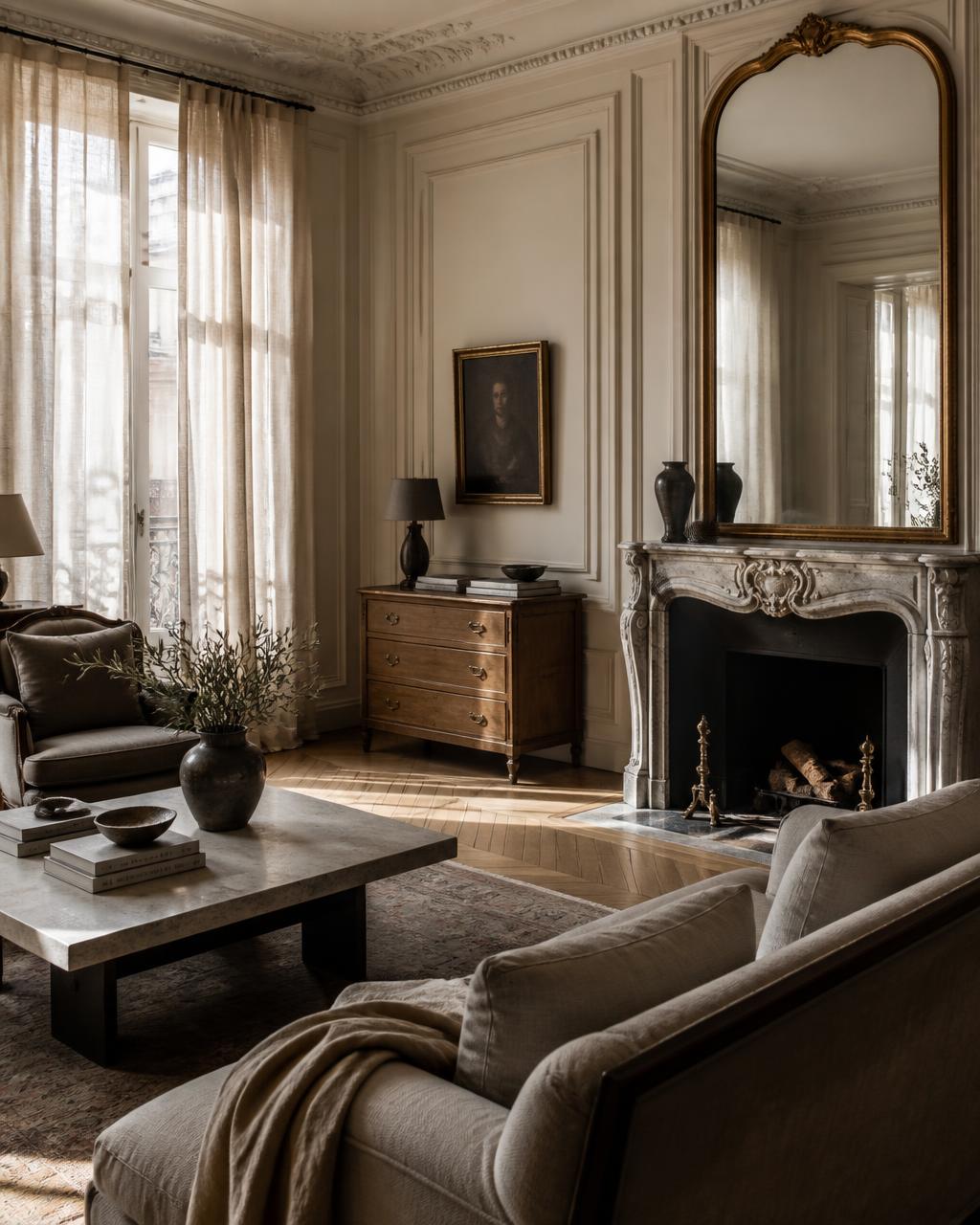 Morning light across a quiet drawing room